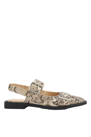slingback loafers met slangenprint beige