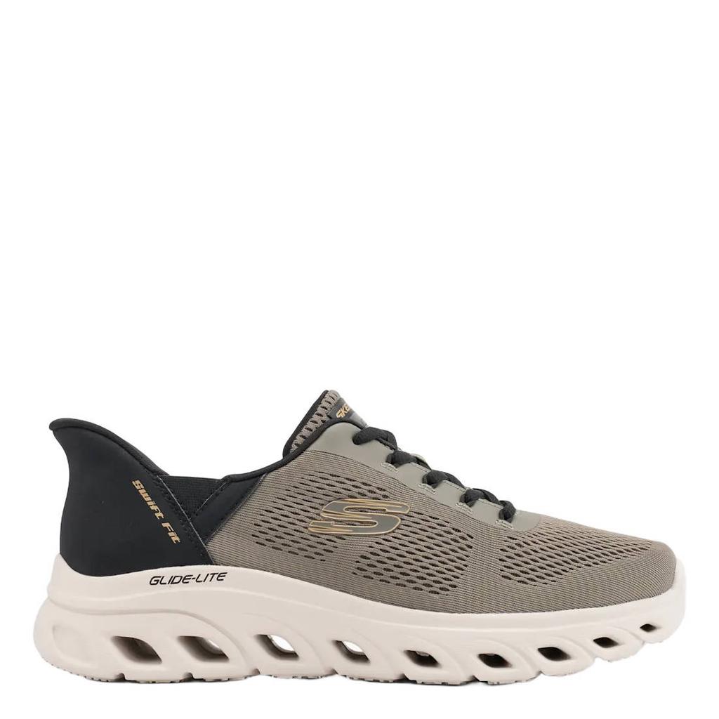 Taupe en zwarte heren Skechers sneakers van synthetisch/textiel met veters