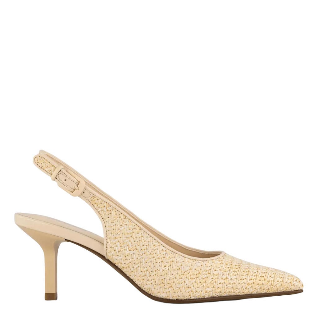 Cremekleurige dames Graceland slingback pumps van textiel met gesp