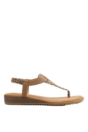 imitatieleren sandalen met all over print beige/zwart