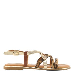 leren sandalen goud/panter