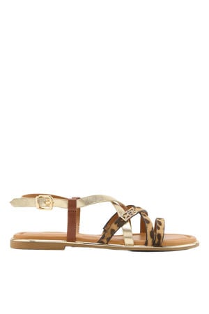 leren sandalen goud/panter