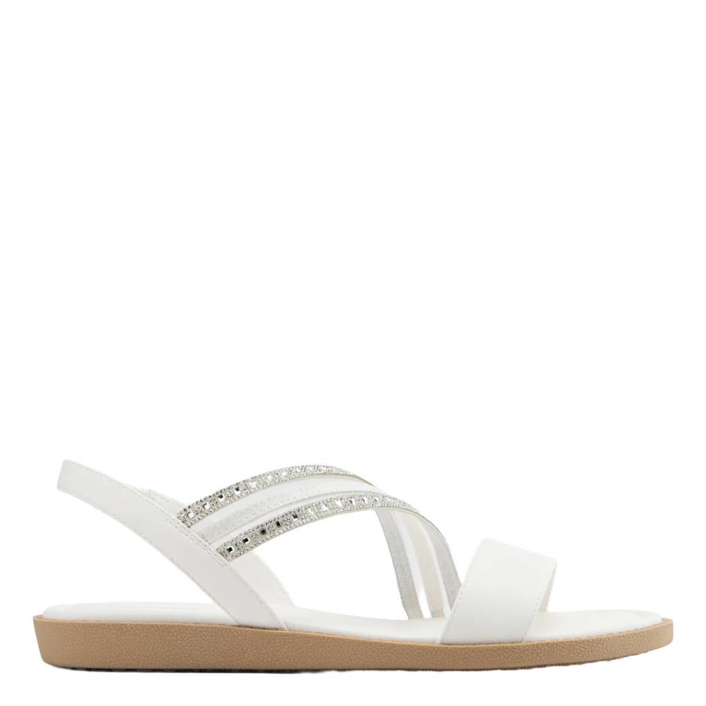 Witte dames Graceland imitatieleren sandalen met strass steentjes