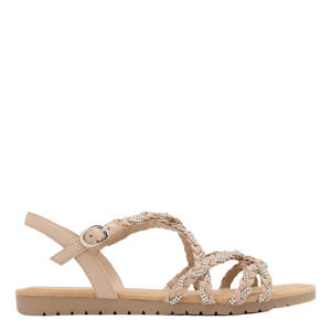 leren sandalen met strass beige