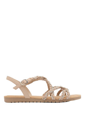 leren sandalen met strass beige
