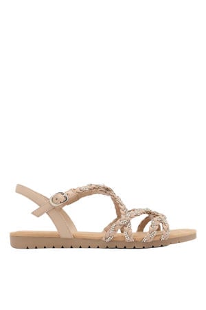 leren sandalen met strass beige