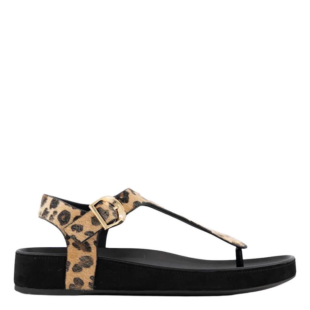 Beige en zwarte dames Graceland sandalen van synthetisch ponyhair met gesp en panterprint