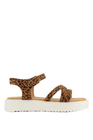 sandalen met panterprint bruin