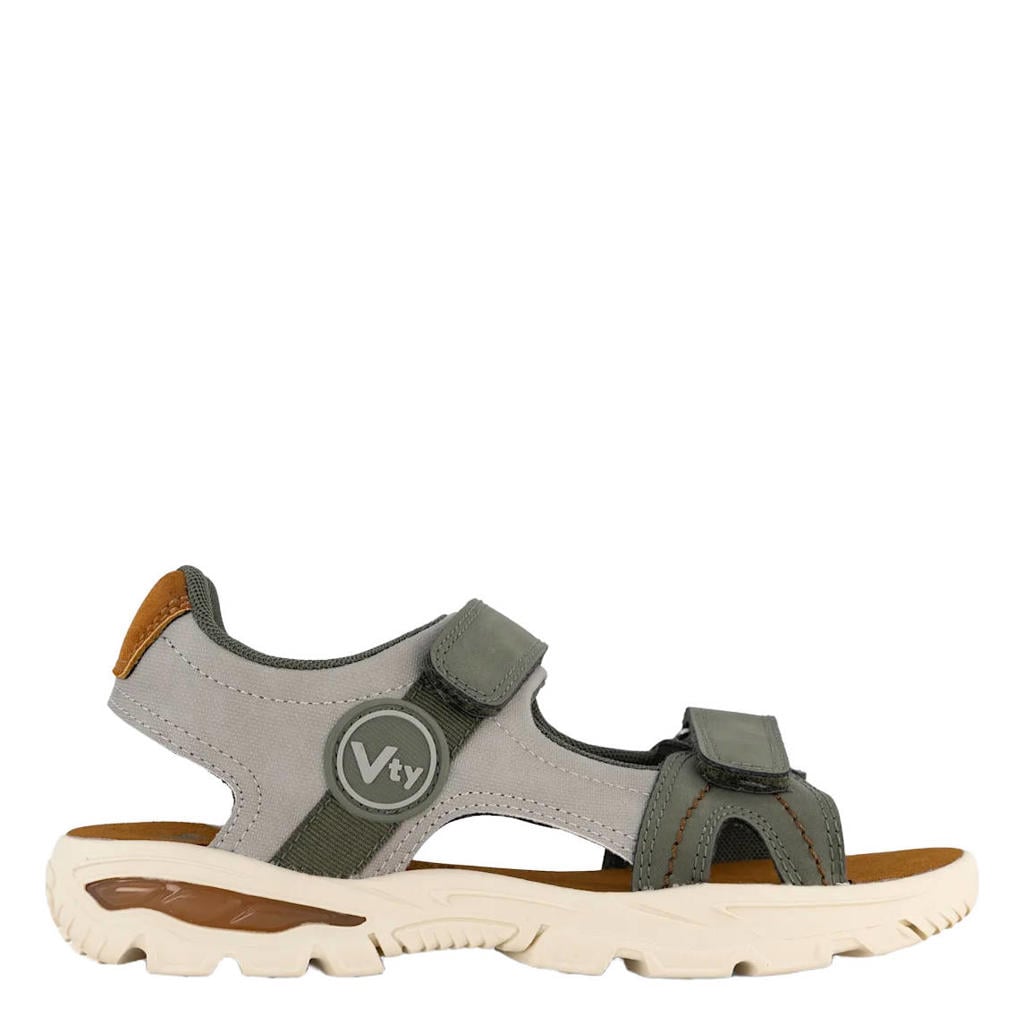 Donkergroen en grijze jongens Vty sandalen van synthetisch/textiel/imitatieleer/mesh met klittenband