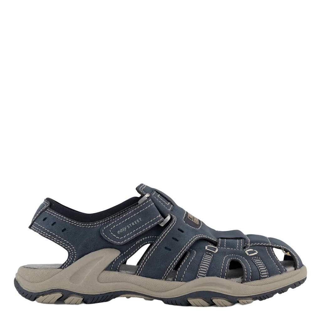 Donkerblauwe heren Easy Street imitatieleren sandalen met klittenband