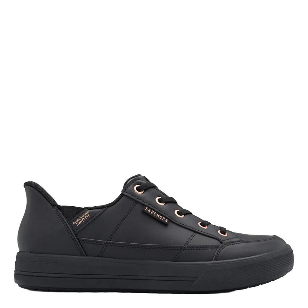 Zwarte dames Skechers sneakers van imitatieleer met elastische veters