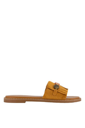 suède slippers cognac