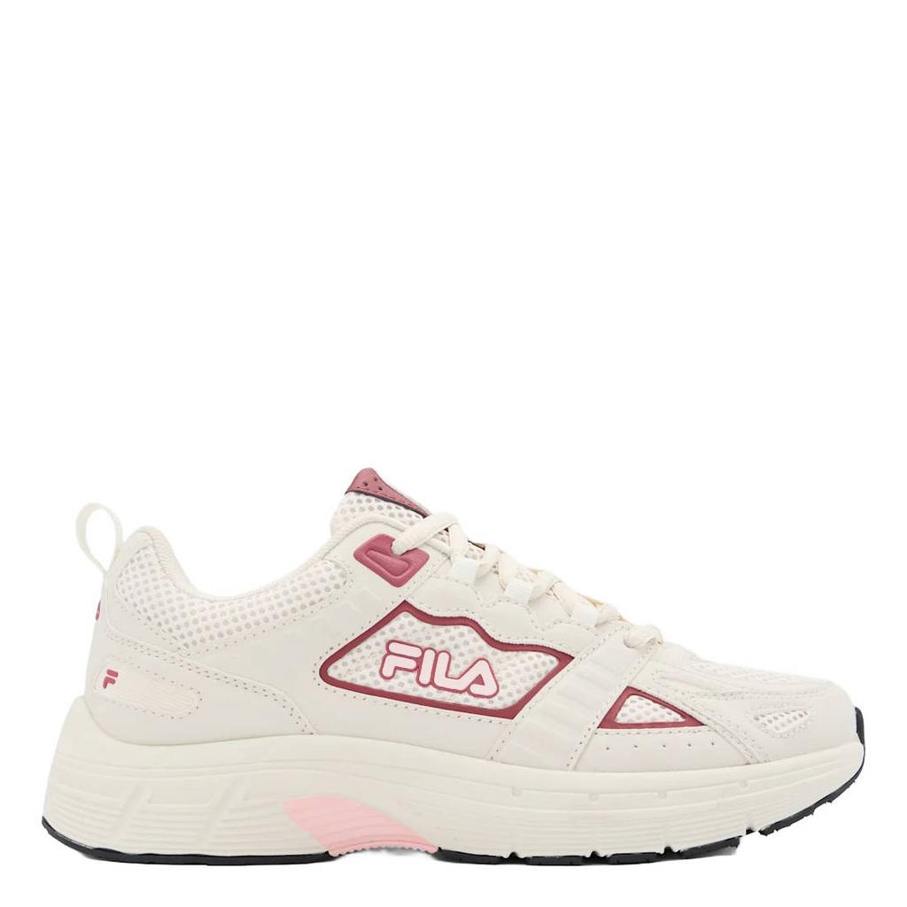 Ecru en rode dames Fila leren sneakers met veters