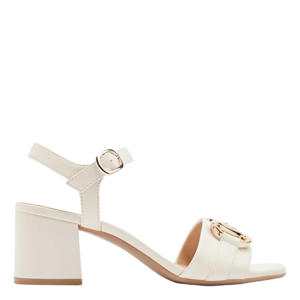 leren sandalettes met siergesp ecru