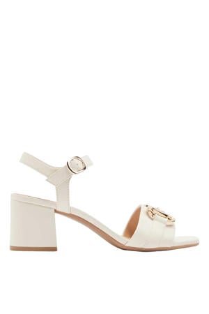 leren sandalettes met siergesp ecru
