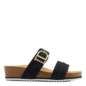 imitatieleren slippers met sleehak - zwart