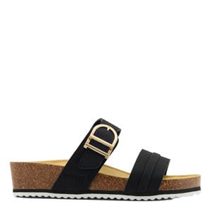imitatieleren slippers met sleehak - zwart