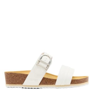 imitatieleren slippers met sleehak - wit