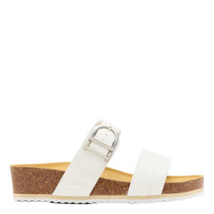 imitatieleren slippers met sleehak - wit