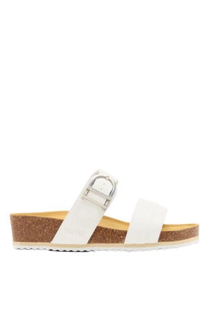 imitatieleren slippers met sleehak - wit