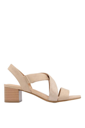 suèdelook sandalen met blokhak beige
