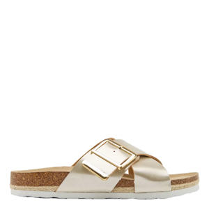 leren slippers goud