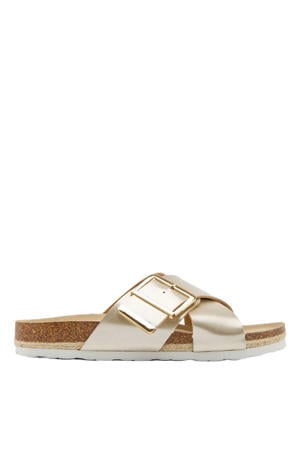 leren slippers goud