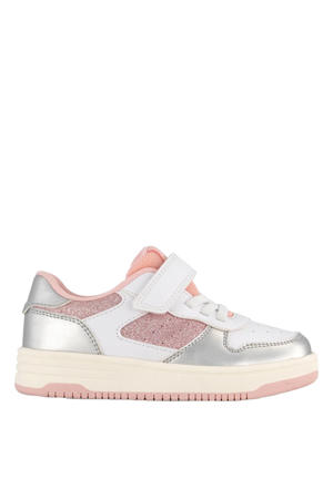 leren sneakers zilver/lichtroze