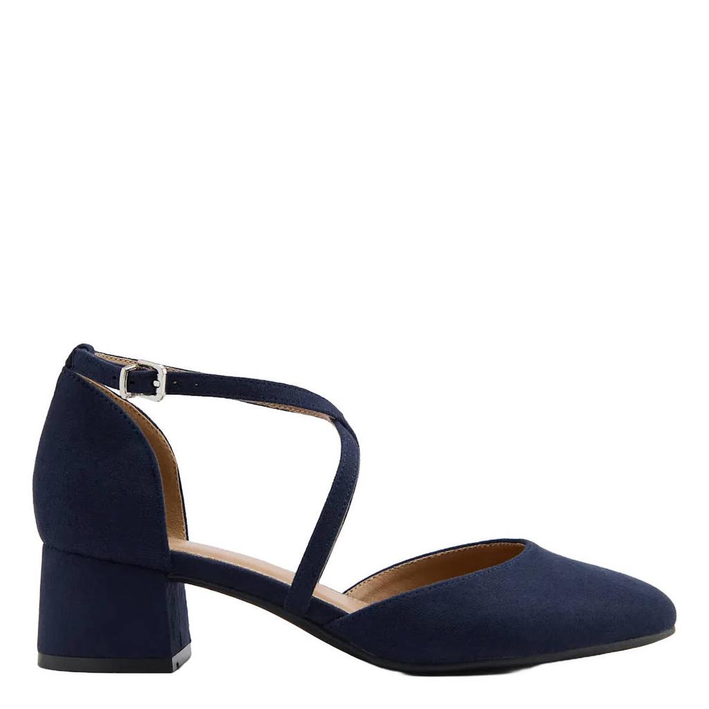 Donkerblauwe dames Graceland pumps van synthetisch/textiel met gesp