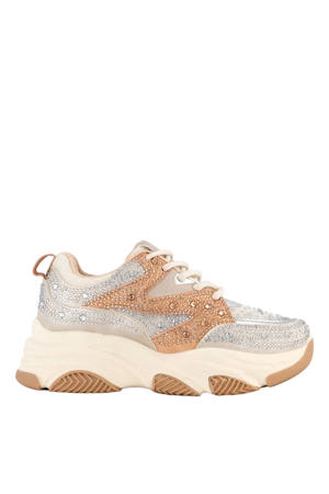 sneakers diamantjes grijs/zalm