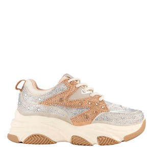 sneakers diamantjes grijs/zalm