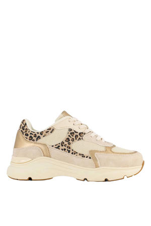 chunky leren sneakers beige/panter