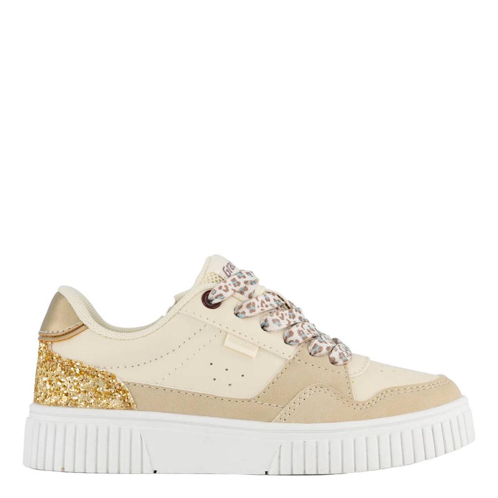 Beige en gouden meisjes Graceland leren sneakers met glitters