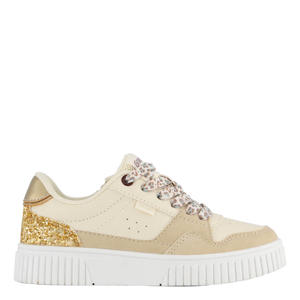 leren sneakers met glitters beige/goud