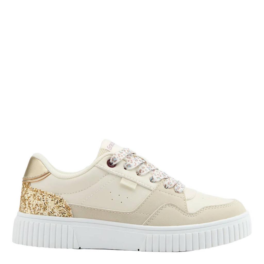 Beige meisjes Graceland sneakers glitter van imitatieleer/synthetisch met rits- en vetersluiting