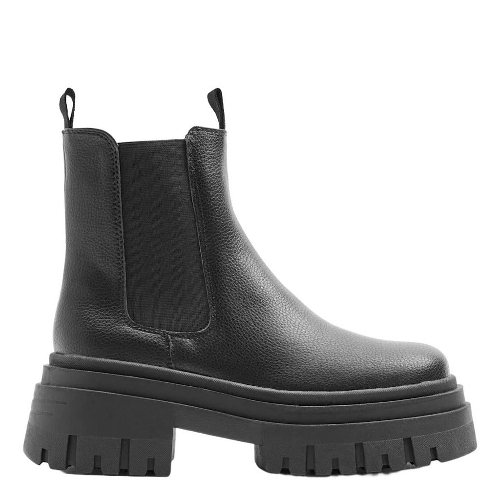 Zwarte dames Catwalk chunky leren chelsea boots van imitatieleer met elastische inzet