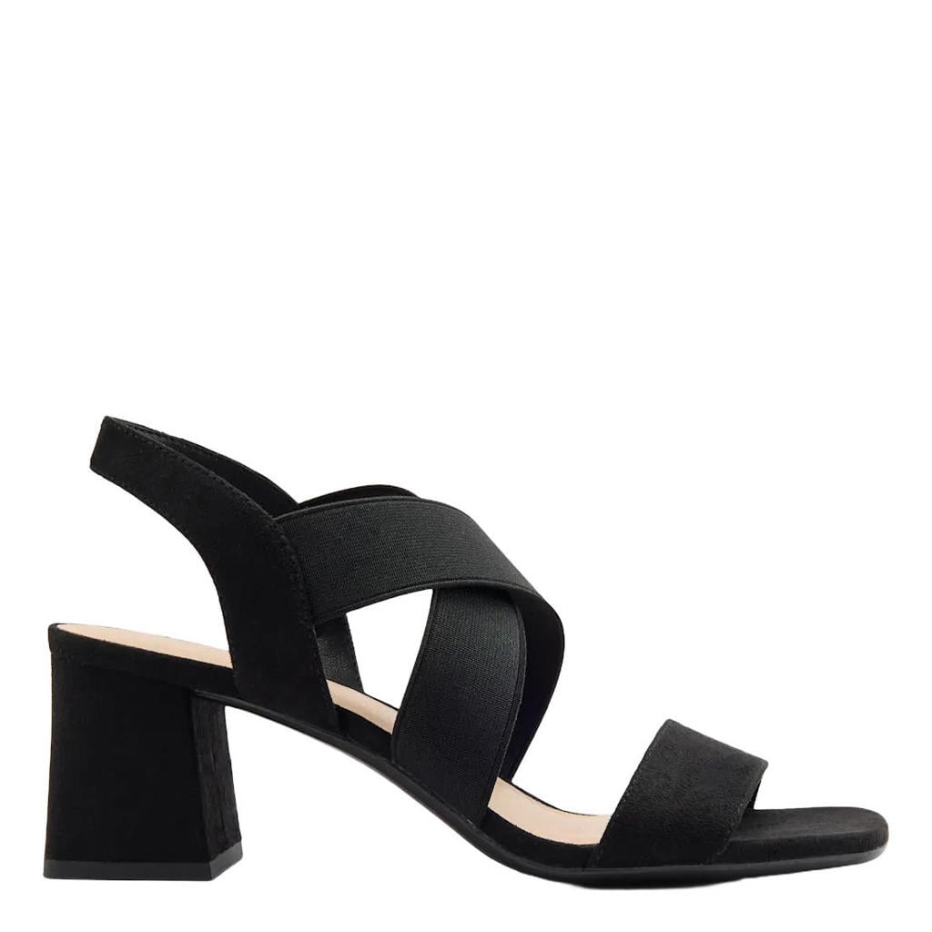 Zwarte dames Graceland sandalen met blokhak van suèdelook