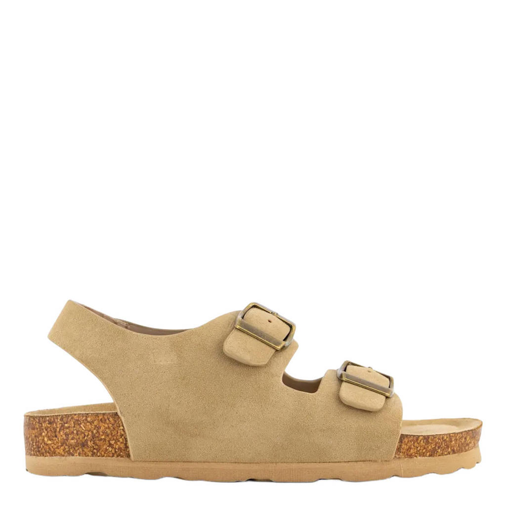 Taupe jongens Vty sandalen van suèdelook met gesp