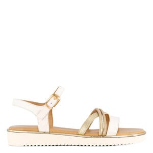 leren sandalen goud/ecru