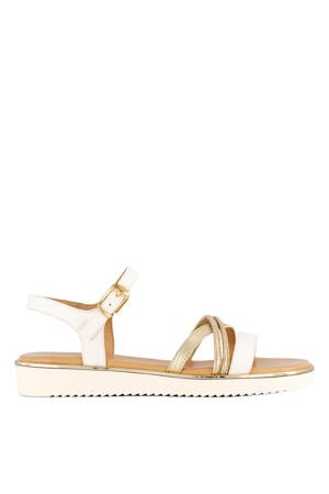 leren sandalen goud/ecru