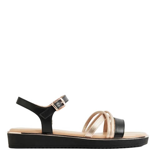 Graceland leren sandalen zwart/goud