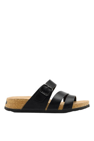 imitatieleren slippers zwart