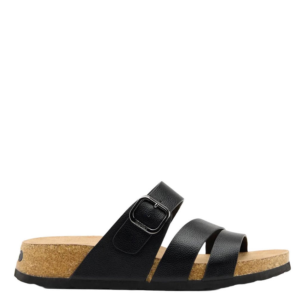 Zwarte dames ESPRIT imitatieleren slippers met gesp