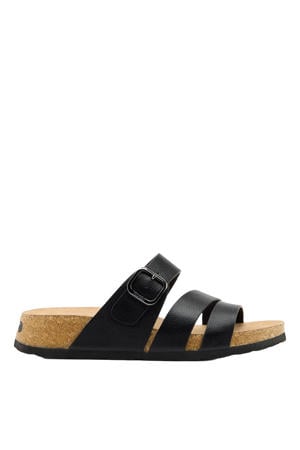 imitatieleren slippers zwart