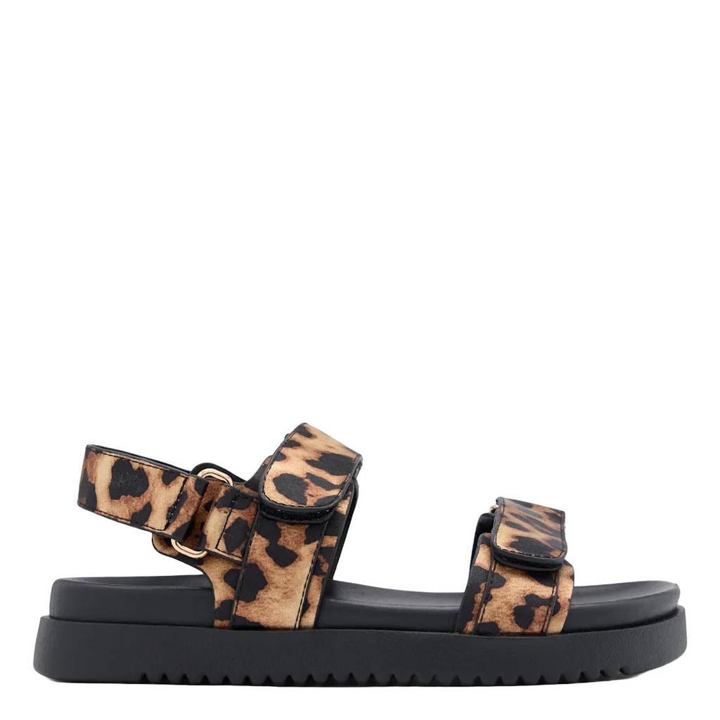 Cognac en zwarte meisjes Graceland leren sandalen van imitatieleer met klittenband en panterprint