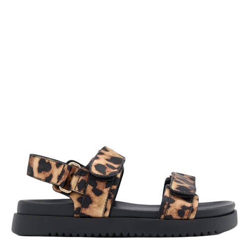 Graceland leren sandalen met panterprint cognac/zwart