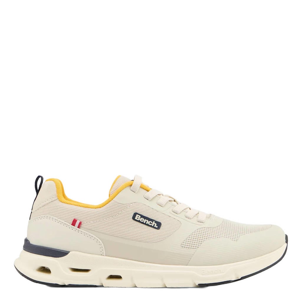 Beige heren Bench imitatieleer sneakers met meerkleurige print