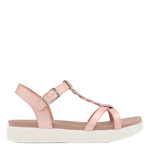 Graceland leren sandalen met strass lichtroze/zilver