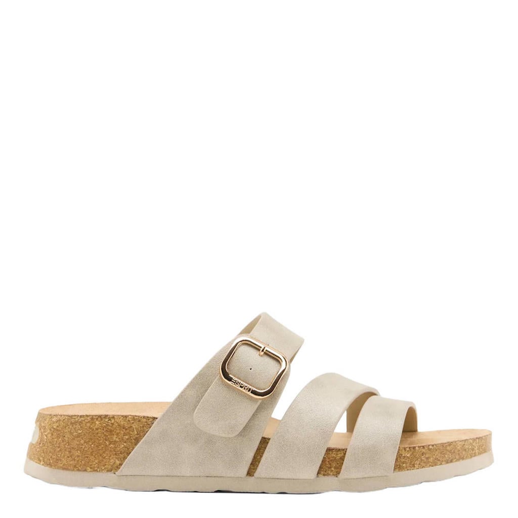 Beige dames ESPRIT slippers van suèdelook met gesp
