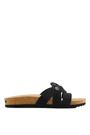 suède slippers zwart